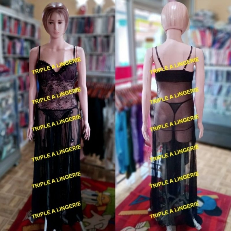 Lingerie Panjang Baju Tidur Sleepwear Baju Dinas Istri TA0832 Hitam