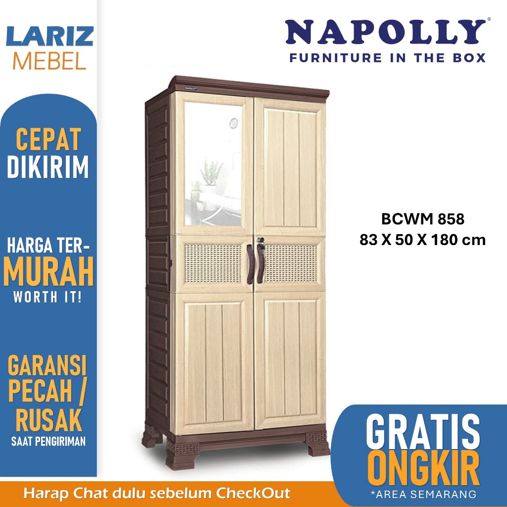 lemari plastik gantung Napolly jumbo besar kaca BCWM 858G kunci toko Lariz Mebel Semarang Napolly