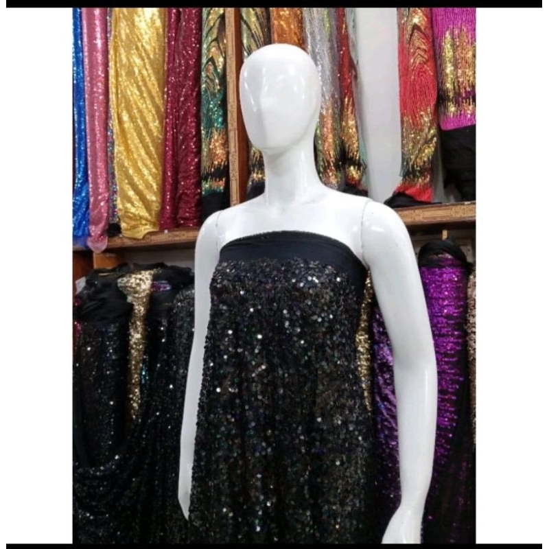 BAHAN/KAIN TILLE SEQUIN HITAM PELANGI SEQUIN SERIBU PAYET