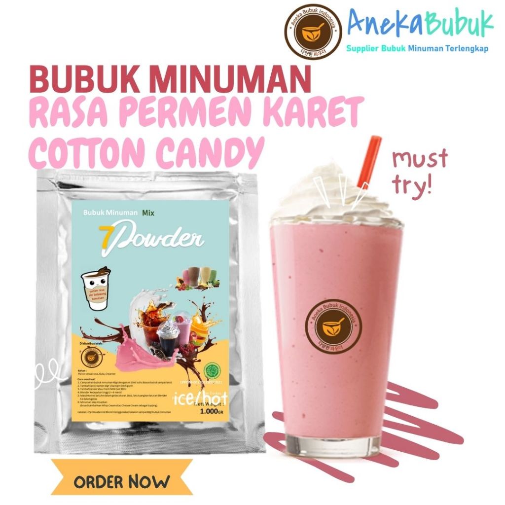 

BUBUK MINUMAN ES PERMEN KARET COTTON CANDY 1Kg - PINK BUBBLE GUM BOBA POWDER DRINK 1KG