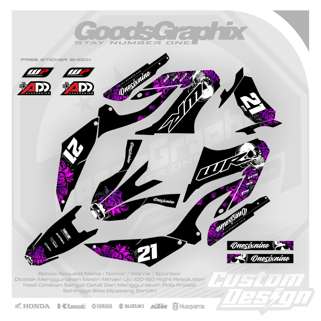 Decal Custom Yamaha Wr 155 - Decal Wr 155 Bunga Unggu Superglossy Premium