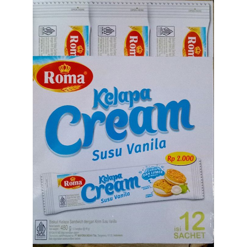 

BISKUIT ROMA KELAPA CREAM BOX 1 BOX ISI 12 PCS