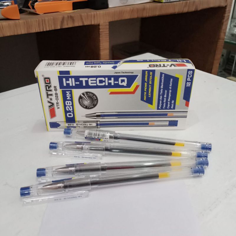 

1 Pack Pulpen gel Hi-Tech-Q V-TRO Biru 0,28 mm Isi 12 Pcs. VTR-02-BR