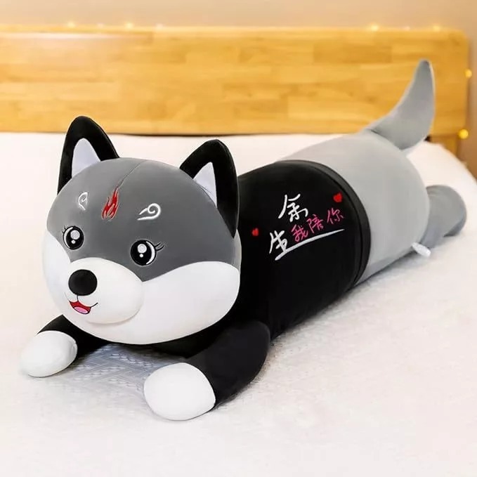 Guling Boneka Husky Lying Lucu Karakter Dog Bahan Plush Ukuran 50cm