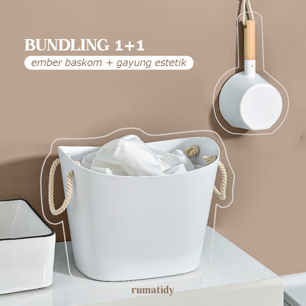 (RUMATIDY) BUNDLING Baskom + Gayung Putih Estetik Nordic Style Mewah Multifungsi Kamar Mandi
