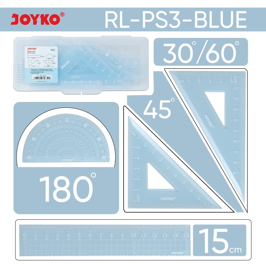 

Penggaris Joyko RL-PS3 1 Set (4 Pcs) Biru / Penggaris Joyko Warna Biru
