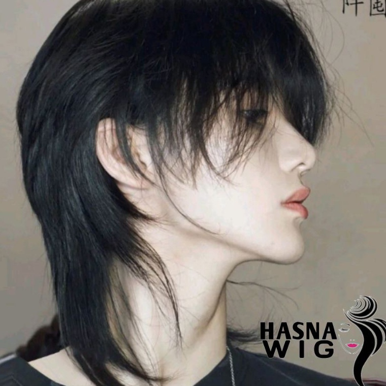 Model Keren Wig Rambut Palsu Pria Mullet Panjang