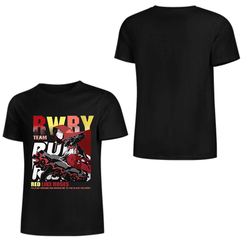 T-shirt hitam Spot M-4XL Anime RWBY Ruby Rose Weiss Schnee acak short sleeved top printed pria T-shi