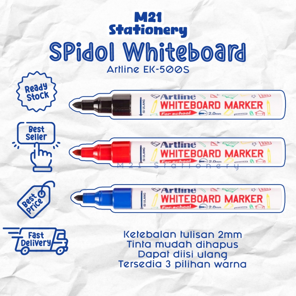 

(1 PCS) SPIDOL WHITEBOARD ARTLINE EK-500S / SPIDOL WHITE BOARD ARTLINE EK500S TEBAL 2 MM ORIGINAL MEKANIK SEPIDOL MARKER BISA DIISI ULANG PAPAN TULIS PUTIH TINTA HITAM MERAH BIRU ALAT TULIS LENGKAP MURAH / M21 STATIONERY JOGJA