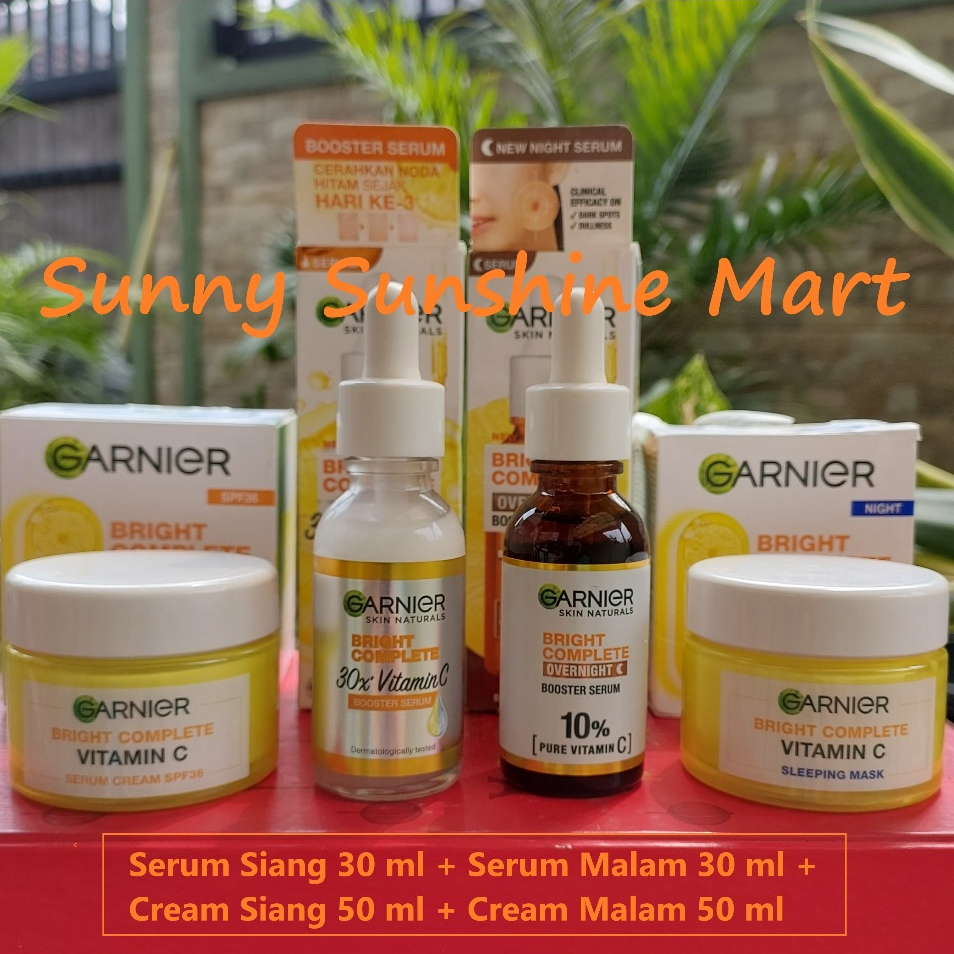 [4 PCS] Paket Skincare Garnier Bright Complete Kulit Kusam Flek Hitam Bekas Jerawat | Bundle Vitamin