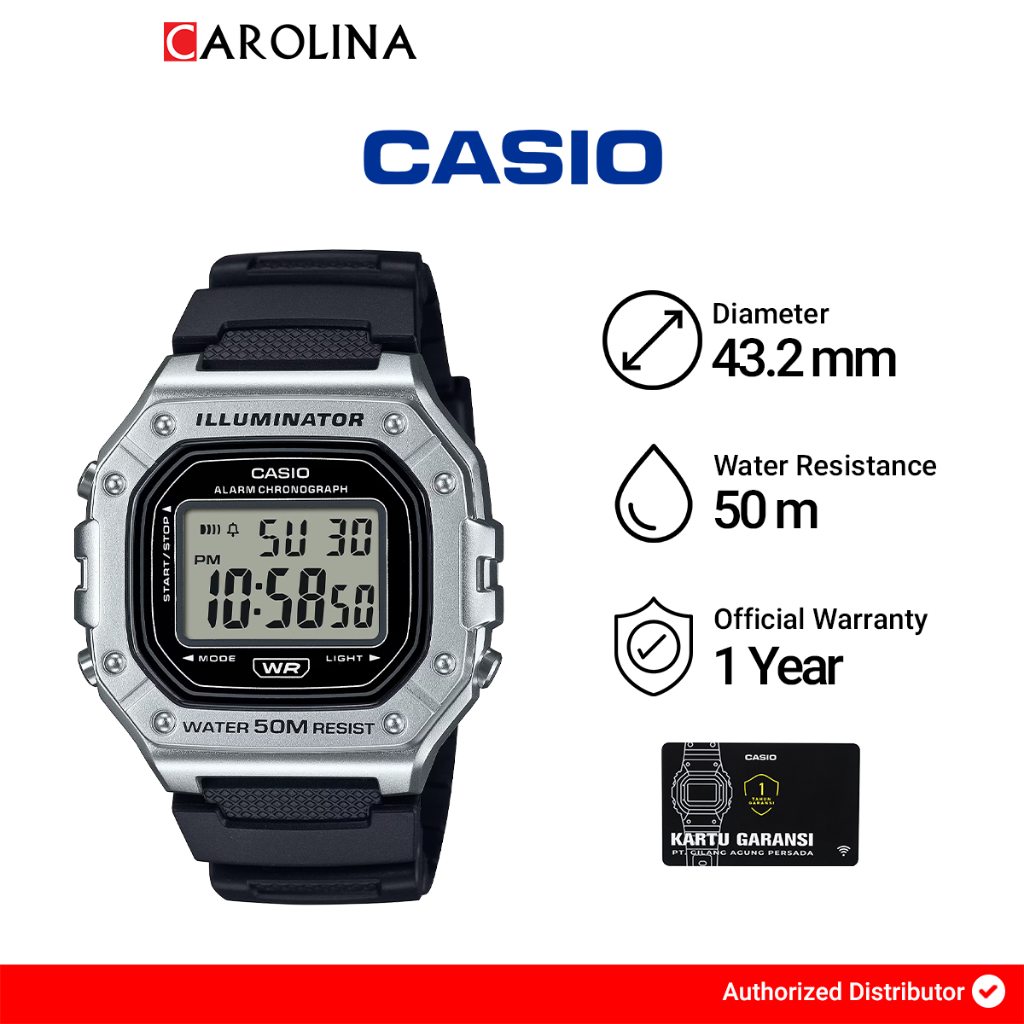 Jam Tangan Pria Casio General W-218HM-7A Digital Dial Black Resin Band
