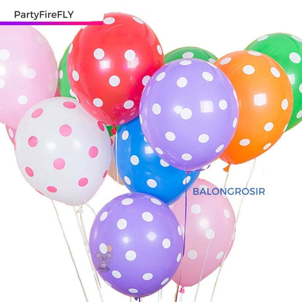 Balon Latex Polkadot 12 inch isi 100 Pcs/Balon Polkadot /Pompa Balon/Balon Polkadot warna warni Per 