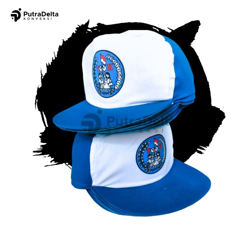 TOPI SEKOLAH TK SABLON , TOPI ANAK TK BIRU LAKI LAKI