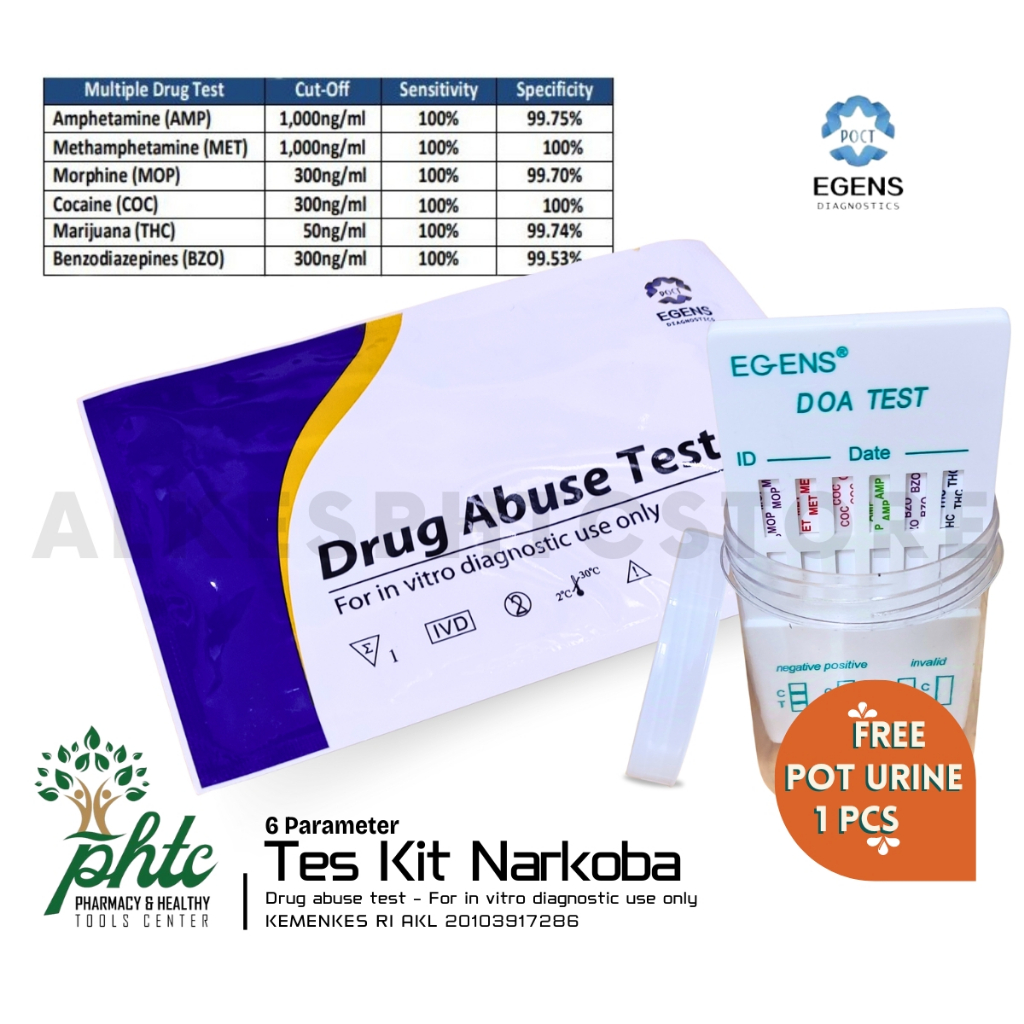 EGENS Drug Abuse Test Alat Tes 6 Parameter (AMP, MET, THC, MOP, COC, BZO)