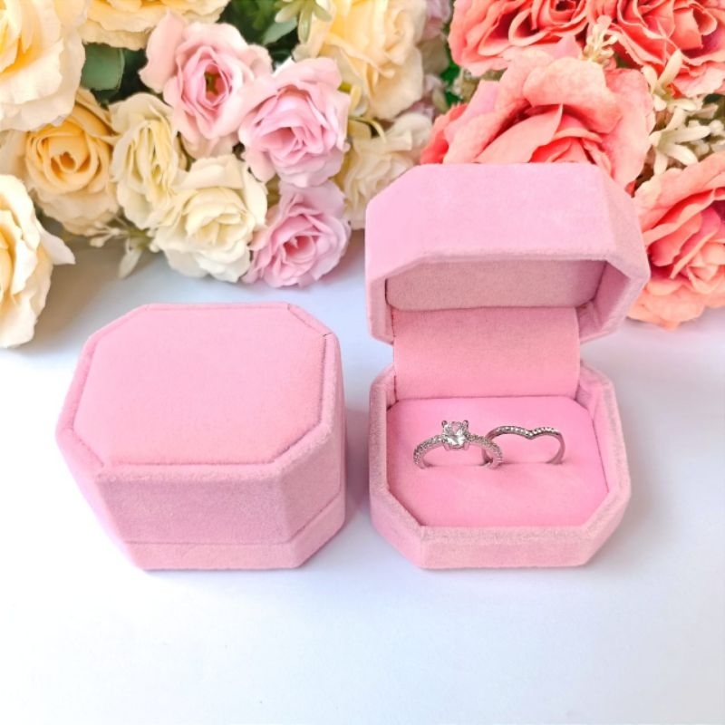 Tempat Cincin Wadah cincin Kawin Tunangan Hadiah Warna Pink isi 2 Cincin