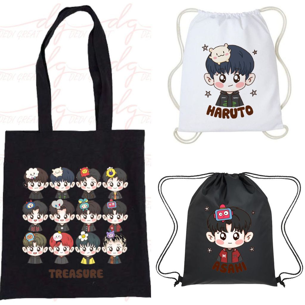 TotebagTas Serut Treasure Truz Chibi Fanart Kpop Korea Lucu Kanvas Wanita String Bag Aesthetic Cewek