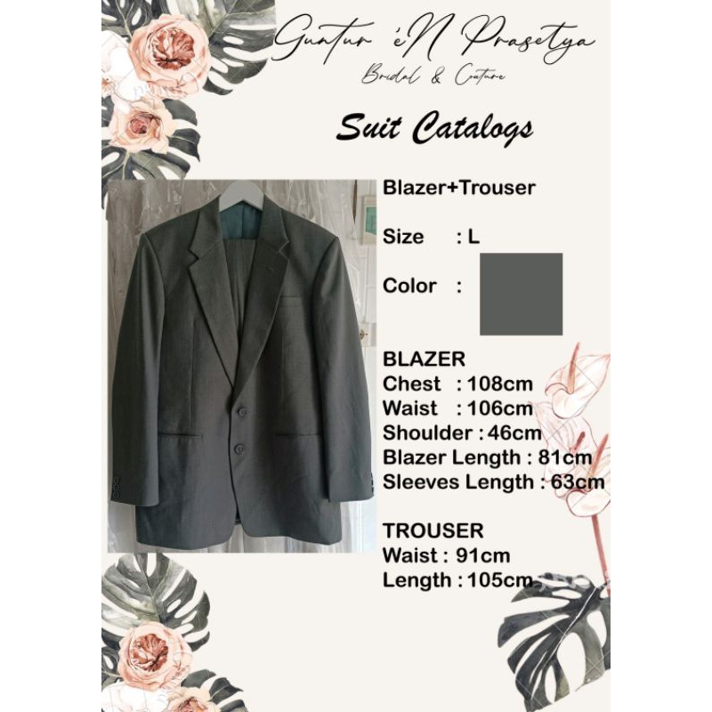 set jas + celana abu tua / grey pria size L preloved second