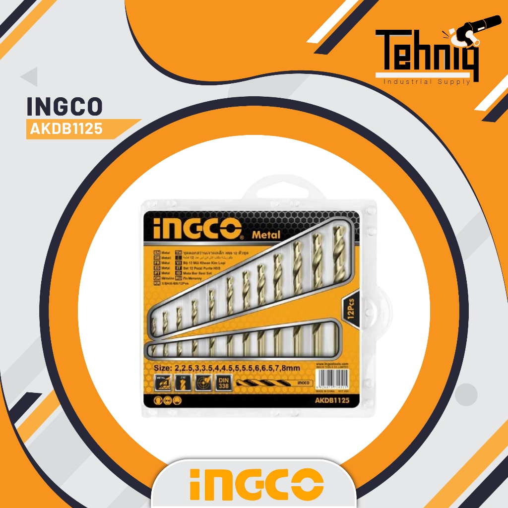 Promo! Ingco AKDB1125 Bor Besi Logam 12Pcs / Ingco 12Pcs HSS Twist Drill Bits 2-8 MM AKDB1125