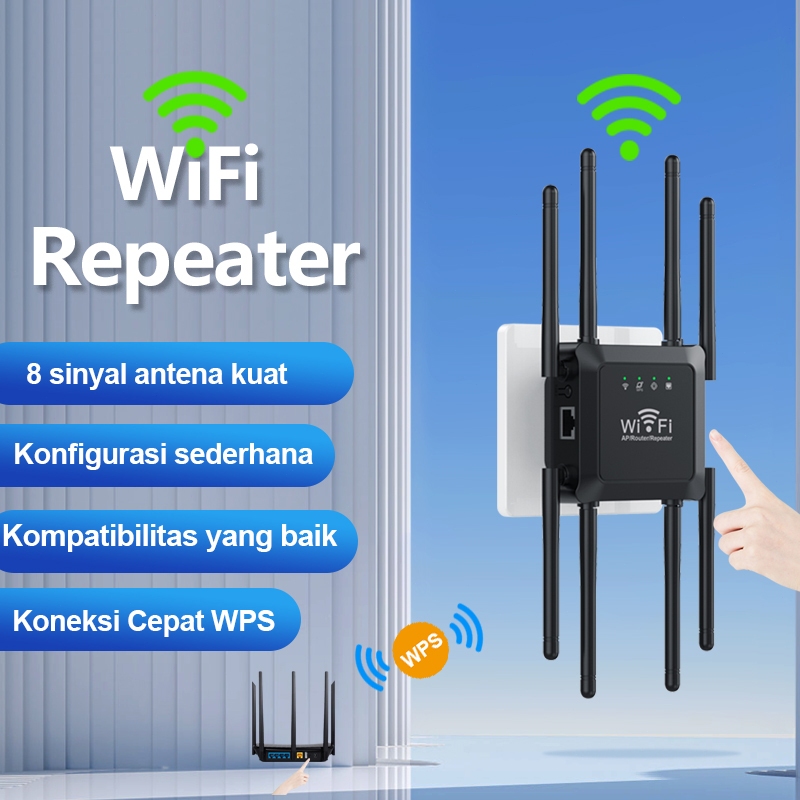 Relay Wifi Sinyal Router Tanpa Kabel Amplifier Frekuensi 300M Tingkat 2.4G 8 Ekstensi Antena