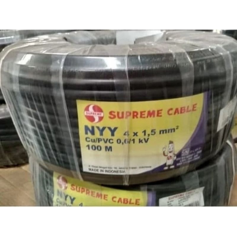 Kabel Listrik NYY 4x1.5 mm Supreme Hitam Kawat Tunggal NYY 4 x 1.5 mm2 0.6/1 (1.2)KV (100 meter)