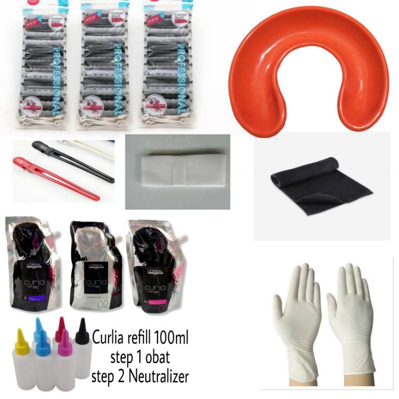 Set Alat keriting Rambut roll rambut Obat kering rambut loreal Curlia 100ml