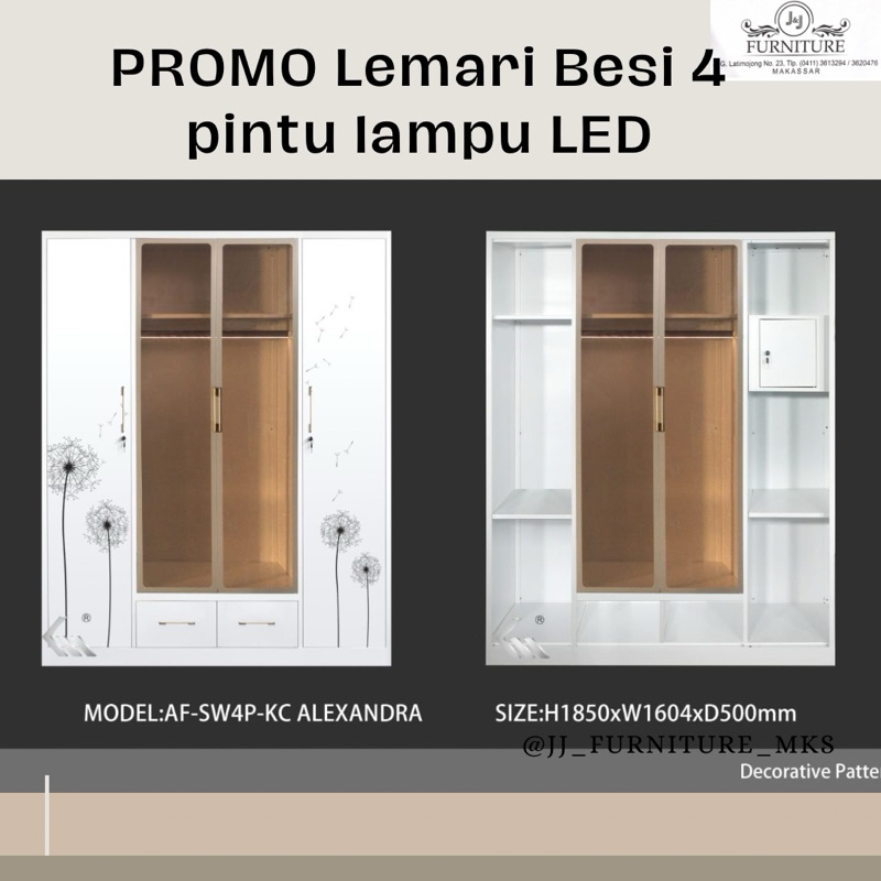 PROMO Lemari besi 4 pintu lampu LED