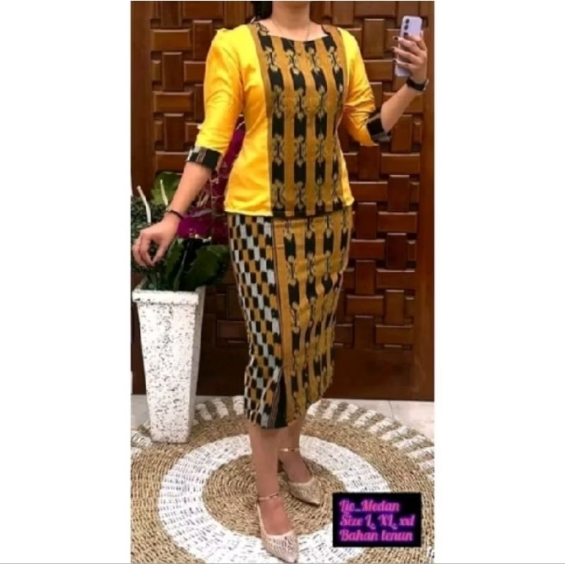 SETELAN TENUN KOMBINASI SATIN,BAJU TENUN WANITA