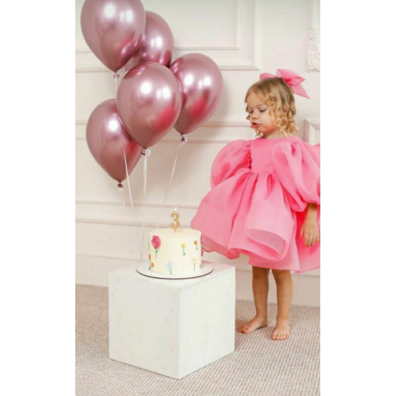Dress organza pink | Gaun mekar pink | baju pesta anak pink