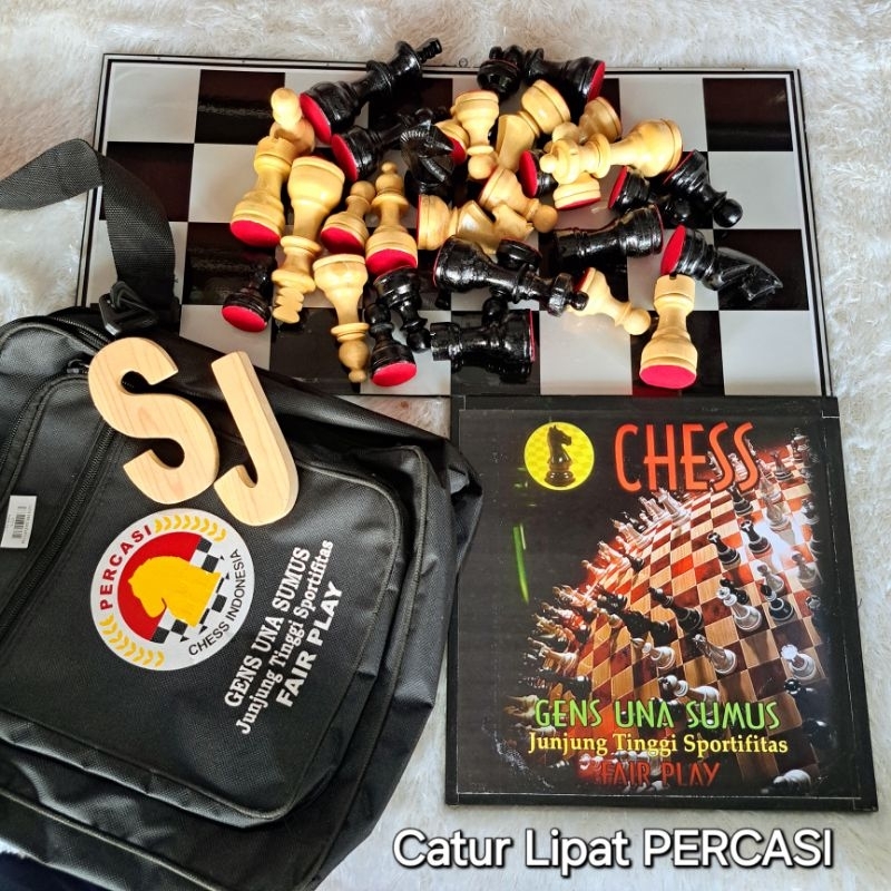 Catur Percasi Buah Kayu+ Papan Karton Tebal+ Tas