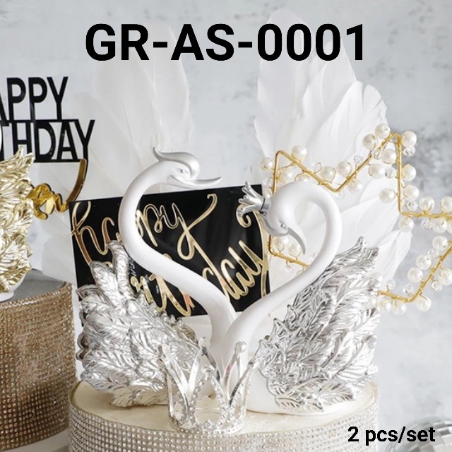 

Cashback Cashback15 Cake topper hiasan kue wedding angsa swan silver gold A75