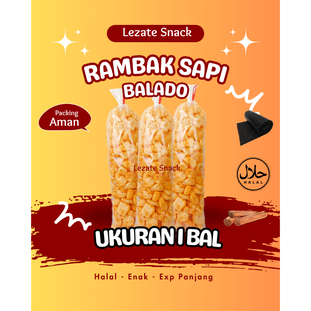 

Rambak Kulit Sapi Asli 250gr Balado Pedas Manis Matang Khas Solo Murah Renyah / Krupuk Kulit Sapi 1 Bal Dorodok Mateng Krecek Rambak Sapi Sayur