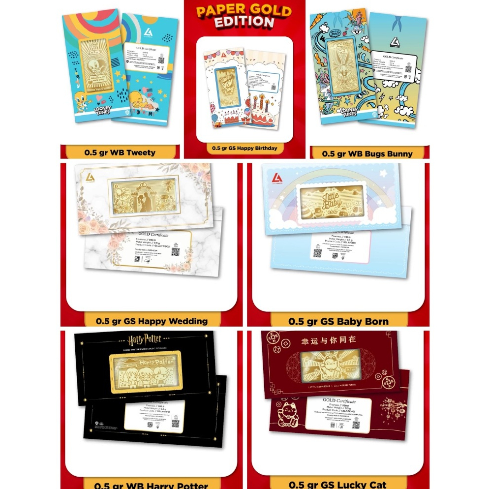 LM Lotus Archi Paper Gold Edition - Logam Mulia Emas Happy Birthday / Happy Wedding / Baby Born / Tw