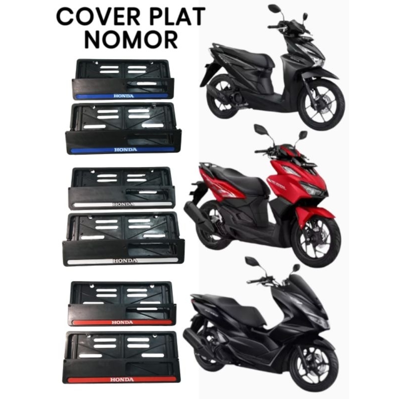 Bingkai frame plat nomor kendaraan motor logo Honda sepasang motor Vario PCX beat dll