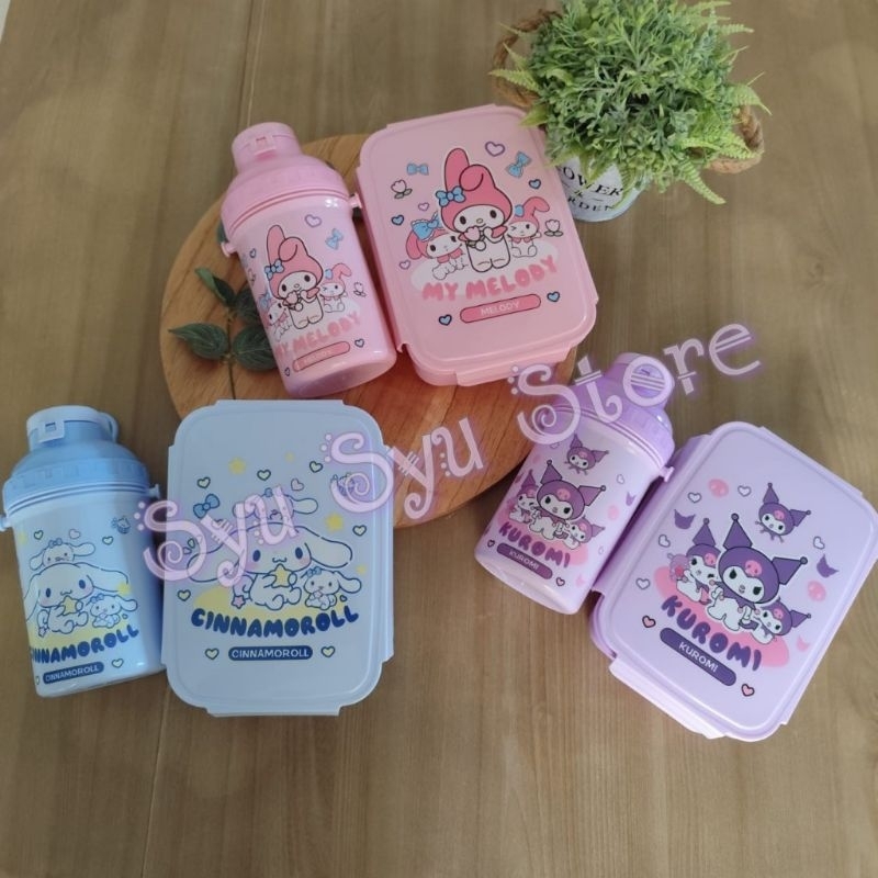 Set Lunchbox Kotak Makan Bekal Botol Minum Kuromi My Melody Cinnamoroll Lucu