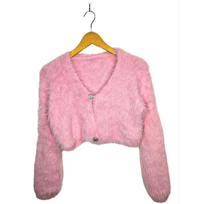 Cardigan Anggora V-Neck Pink