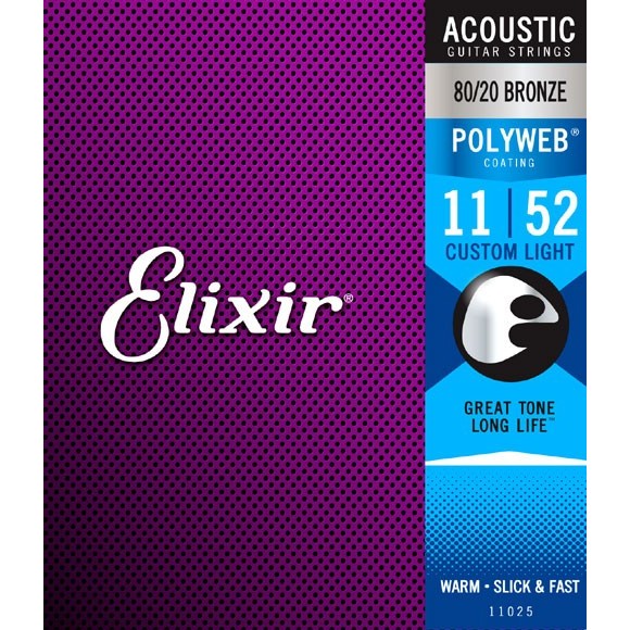 Elixir Polyweb 80/20 Bronze Custom Light 11052 11 52 Senar Gitar Akustik String Original