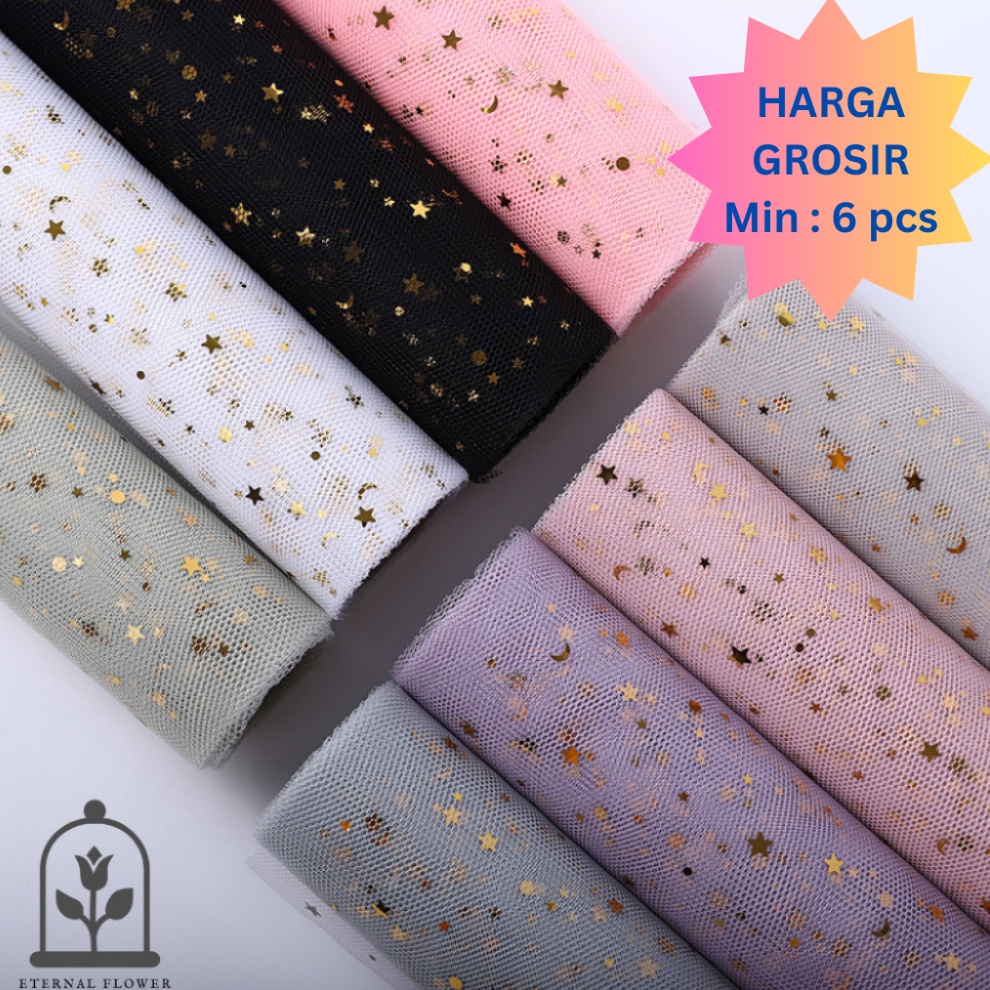 

1ROLL 4 cm x 45 cm Kes Buket Motif JARING Glitter Bintang Star Bulan Moon Buket Bunga Flower Wrapg Kes Bunga Flower Paper Cellophane Kado Korea Flst