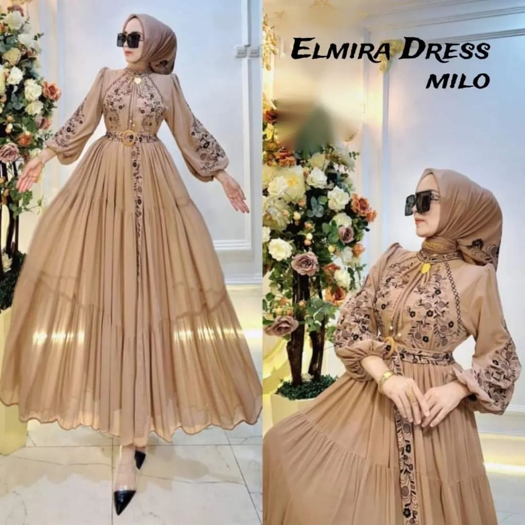 Premium Cod Elmira Dress Wanita Muslim Terbaru 2024 Gamis Pesta Mewah Elegan Bordir Shr Bahan Ceruty