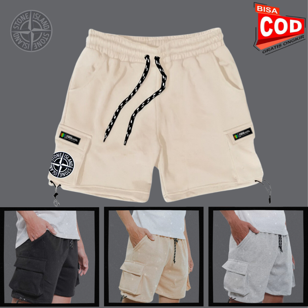 New Celana Cargo Pendek Pria Santai Stone Island Bahan Katun Fleece Adem Dan Lembut Terlaris Kota Ba