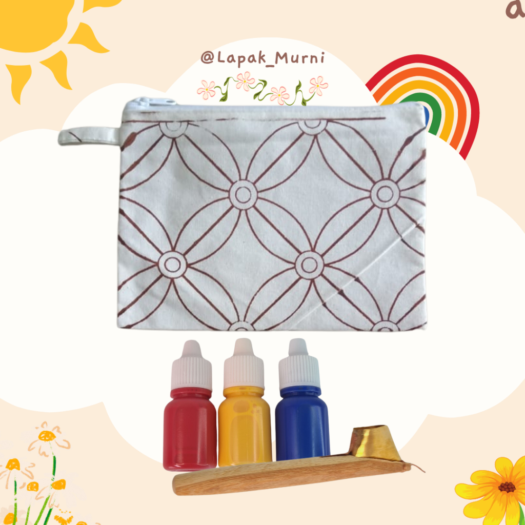 

Paket Batik Dompet Pouch lengkap dengan canting dan cat 3 warna ukuran 20x15 cm termurah
