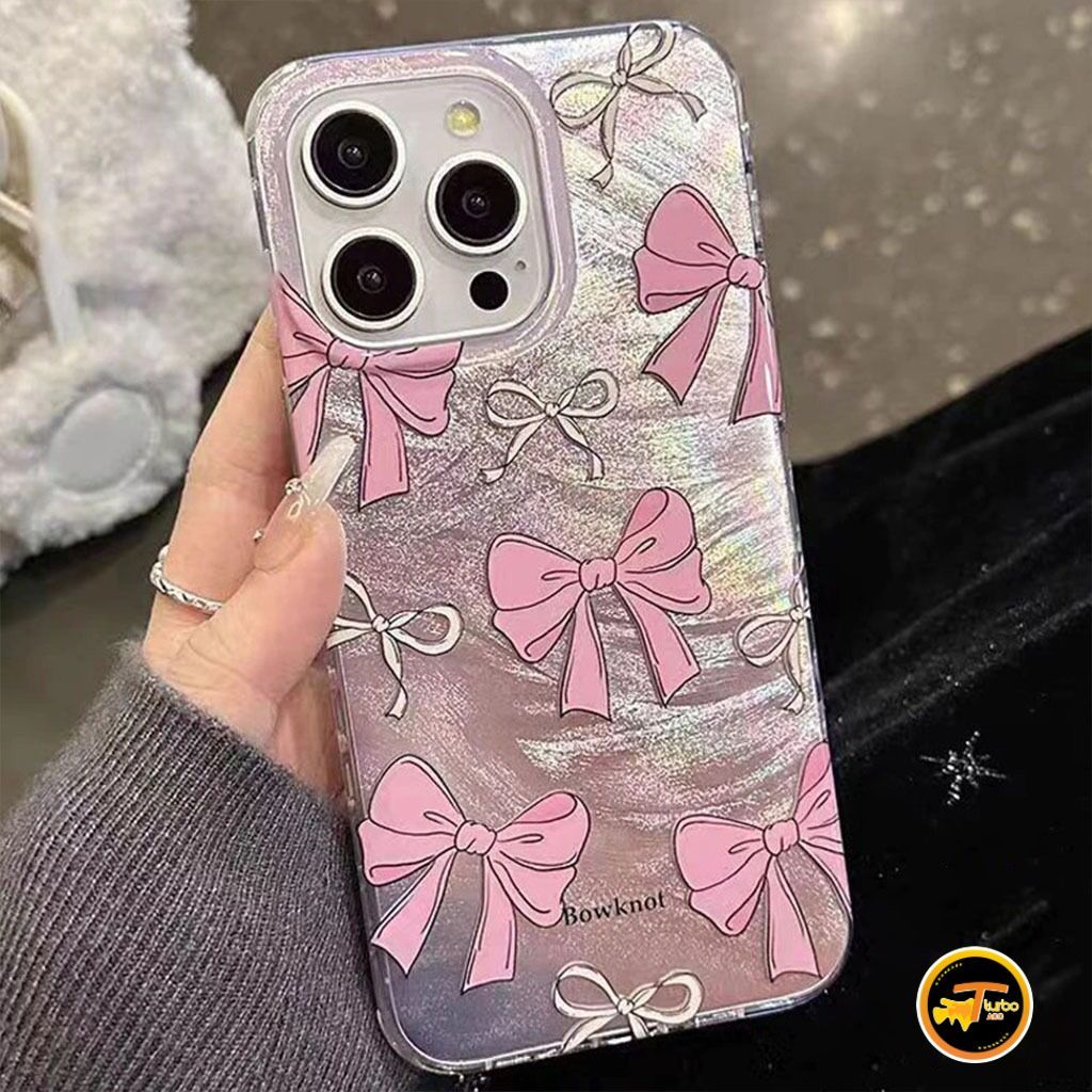 SS969 Softcase Clarity Feather Case Pink Bow Hardcase Casing Hp Compatible For VIVO Y71 Y81 Y81C Y91
