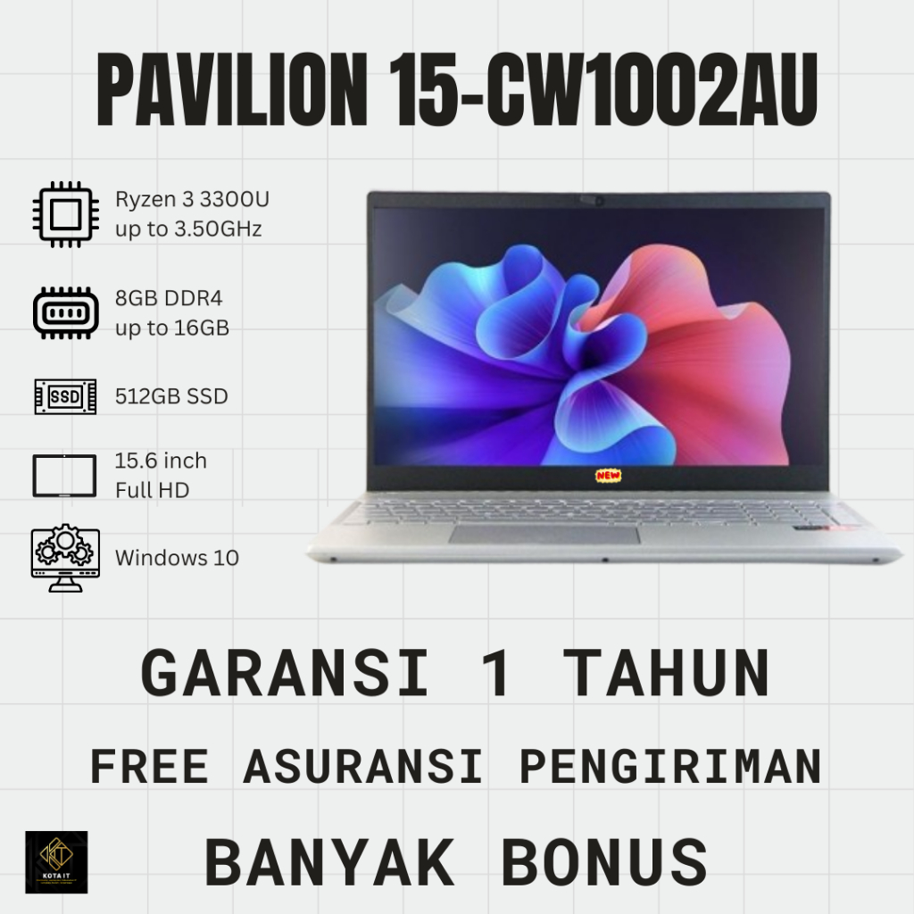 LAPTOP bisa GAME , EDIT RINGAN / HP Pavilion 15 - CW1002AU / AMD Ryzen 3 - 3300U / W10 ORI