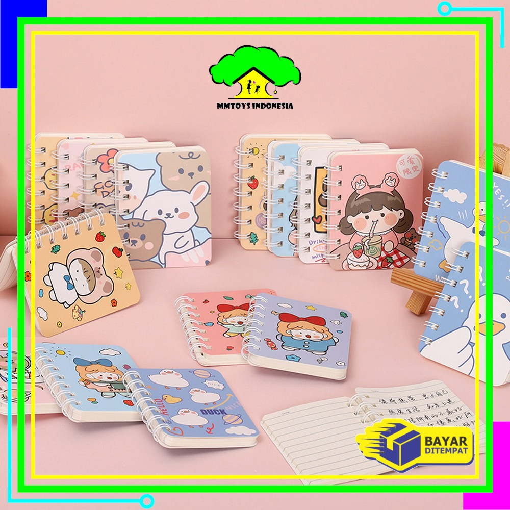 

MI-A58 Buku Catatan Kartun Memo Kecil A7 80 Lembar / Buku Kecil Notebook Ring Motif Notepad / Buku Mini Alat Tulis Portable