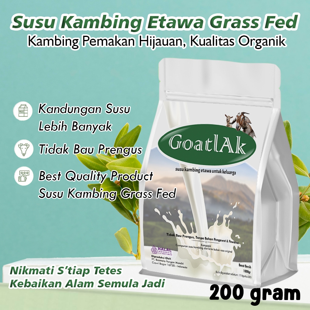 

GoatlAk - Susu Kambing Etawa Bubuk Organik 200 Gram Rasa Original BPOM Halal Asli Premium Low Sugar