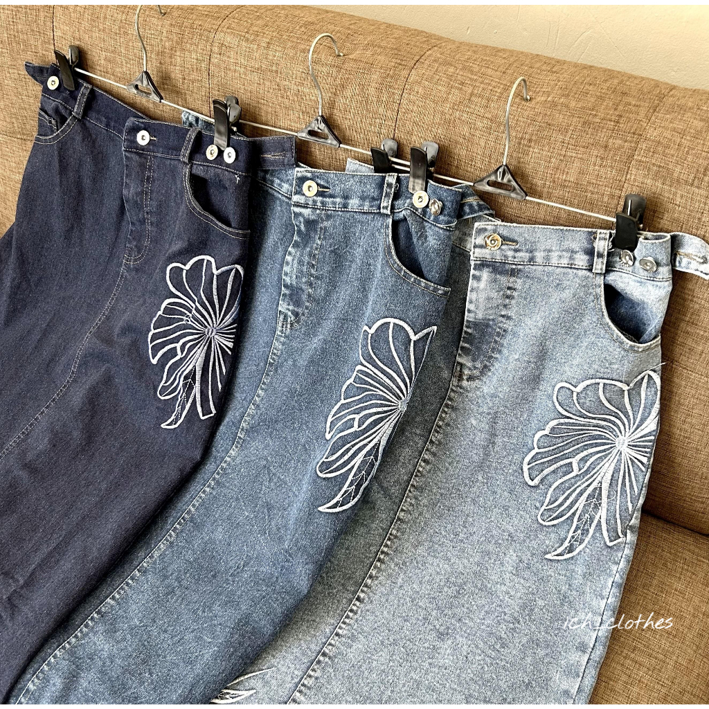 Rok Span Valen Jeans Bordir Flower Bigsize Bordir Bunga Wanita Jumbo