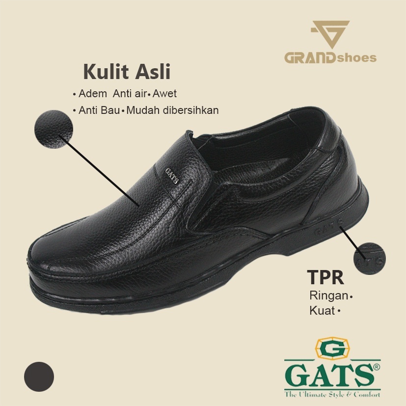 PROMO TERBATAS SEPATU GATS MD-3501 PANTOFEL LEATHER ORIGINAL Kulit Asli Kantor