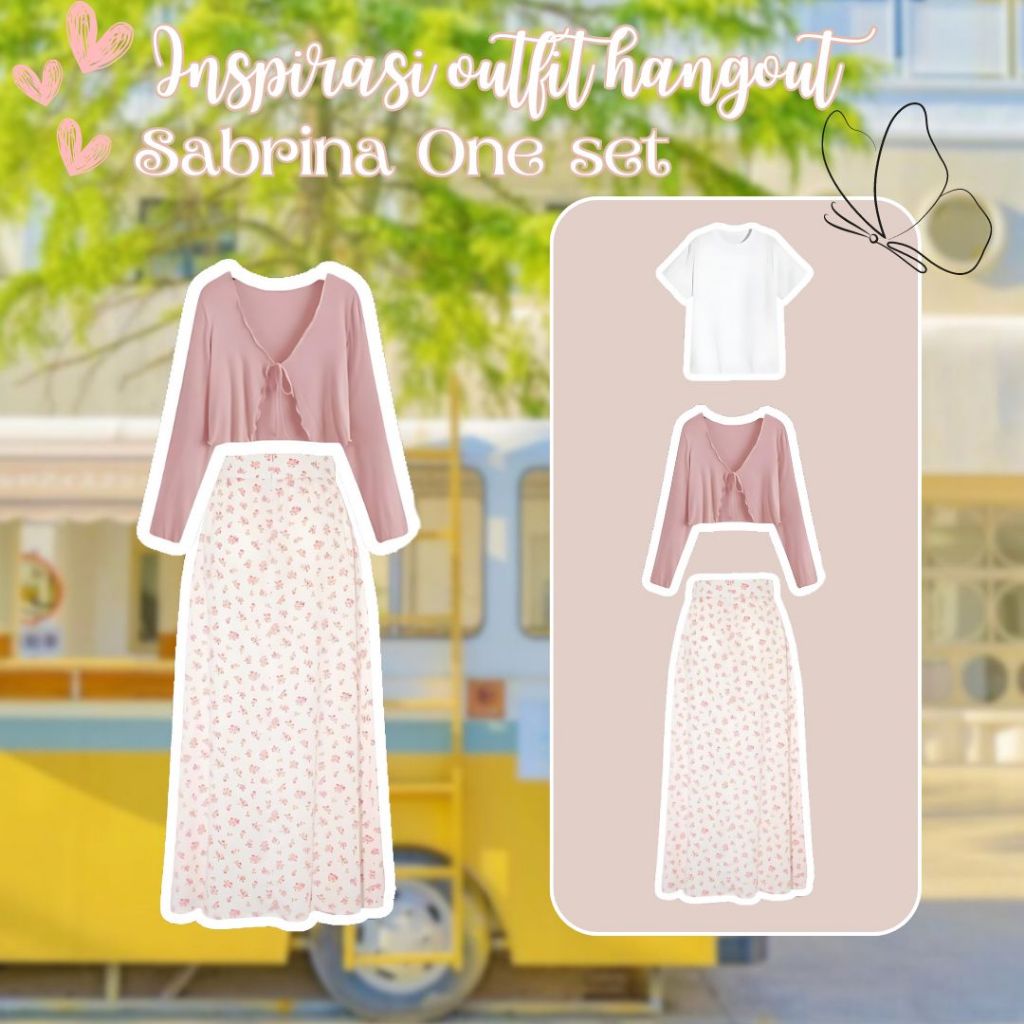Setelan OOTD 3in1 Wanita Remaja Korean Style (Cardigan Crop+T-shirt+Rok) OOTD Kampus Studytour Hango