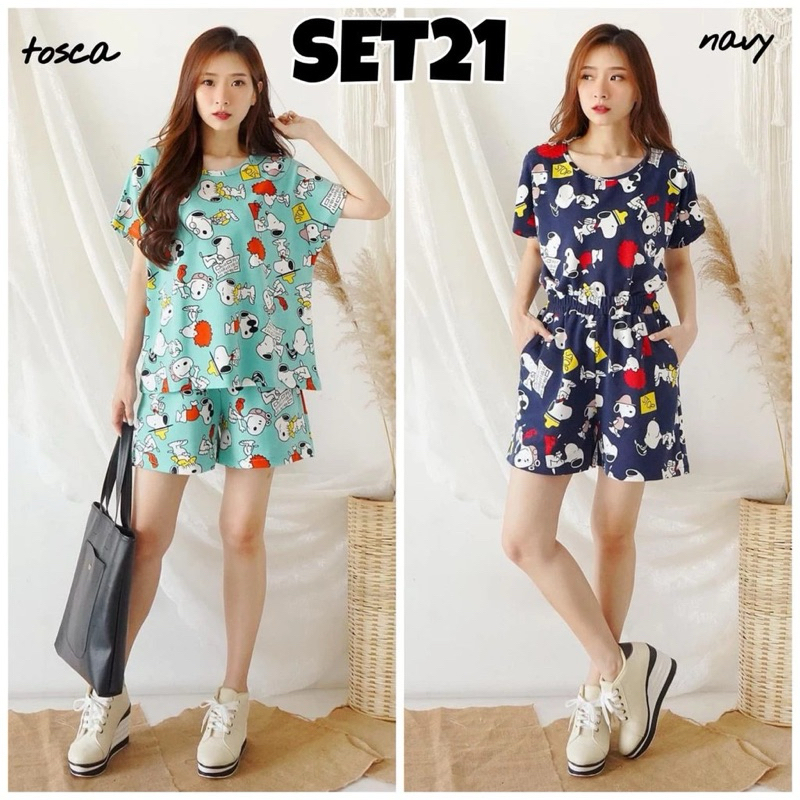 Baju setelan atasan celana pendek pergi jalan santai casual fashion cewek wanita murah -21