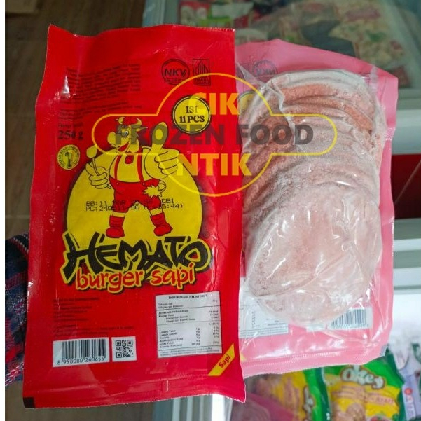 

Hemato Burger Sapi Besar 250 gr Frozen food cik ntik Jambi cemilan jajanan seblak korea jepang