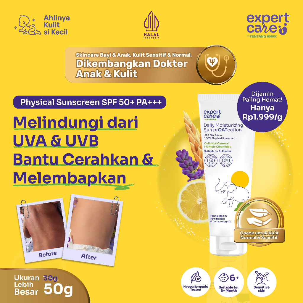 Expert Care Physical Sunscreen SPF 50+ PA+++ - 50 gr Anak & Bayi- Titanium Dioxide & Zinc Oxide Leng